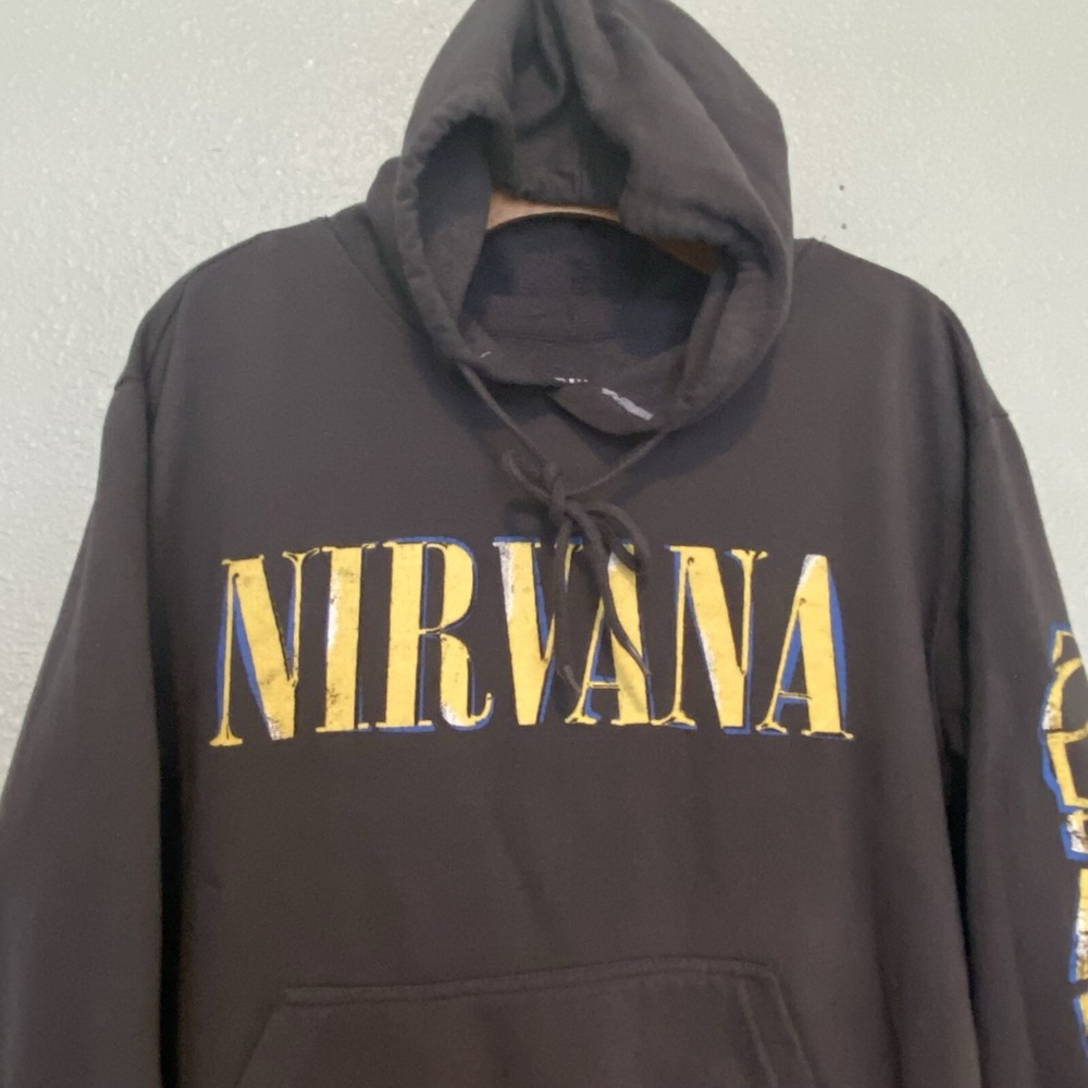Nirvana Unisex Medium Hoodie Gray Nevermind Y2K Grunge Punk Cobain Sweatshirt‎